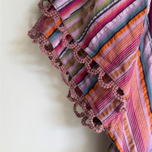 Democracy Striped Pink Multi-Color Boho Flutter Sleeve Top. Petite Medium - Picture 4 of 6